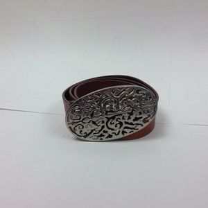Liz Claiborne Brown Leather Belt Silver Buckle